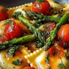 Ravioli with Tomatoes, Asparagus, Garlic, and Herbs