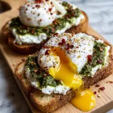 Ricotta Pesto Sourdough Toast with Poached Eggs Recipe