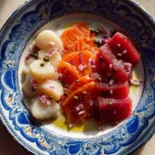 Sicilian Sashimi with Tuna, Salmon, and Sea Scallops Recipe