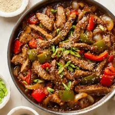 Sizzling Chinese Pepper Steak with Onions Recipe