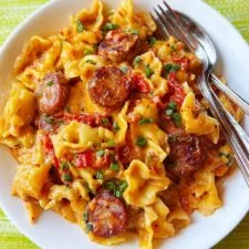 Spicy Sausage Pasta with Ro-Tel Tomatoes and Monterey Jack Recipe