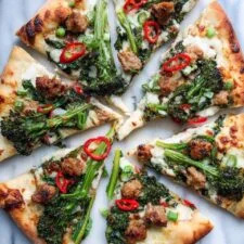 Spinach, Ricotta and Sausage Pizza with Broccolini and Chilli Jam Recipe