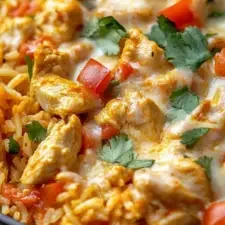 Frango com queso e arroz à mexicana