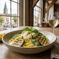 Pasta al limone with grilled zucchini