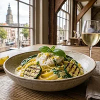 Pasta al limone with grilled zucchini