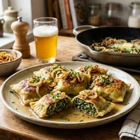 Homemade Maultaschen with spinach and minced meat