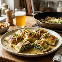 Homemade Maultaschen with spinach and minced meat
