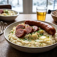 Celeriac and potato stamppot with smoked sausage