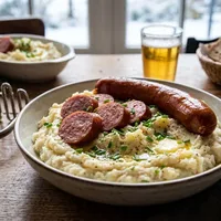 Celeriac and potato stamppot with smoked sausage
