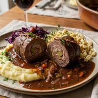 Rindsrouladen met rode wijnsaus