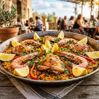 Classic Spanish Paella with Chicken and Shrimp