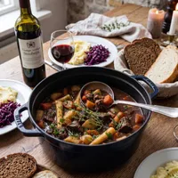 Braised beef with red wine and winter vegetables