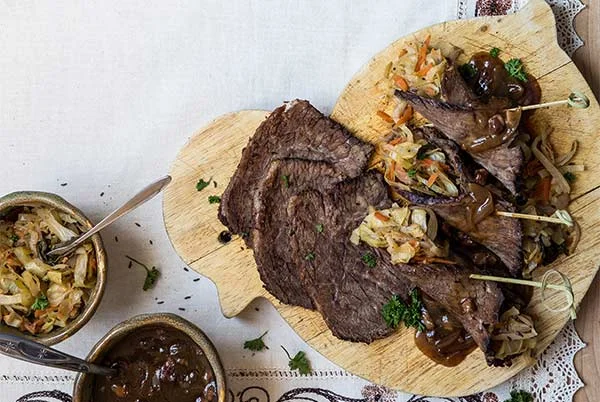 Rolled Sauerbraten with Spiced Cabbage