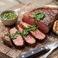 Picanha with chimichurri and roasted garlic