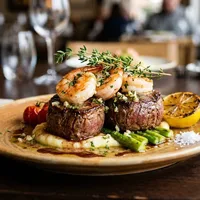Surf & Turf with prawns and beef tenderloin