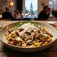 Pappardelle met wilde paddenstoelen en parmezaan