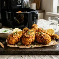 Crispy air fryer chicken drumsticks with garlic-herb crust