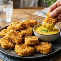 Crispy air fryer chicken nuggets with honey-mustard dip