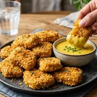 Crispy air fryer chicken nuggets with honey-mustard dip