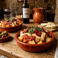 Patatas Bravas with Aioli and Chorizo