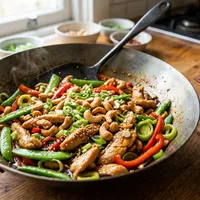 Quick stir-fry with chicken and cashew nuts