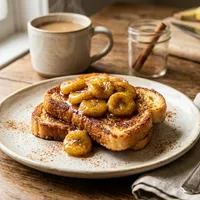 French toast with cinnamon and caramelized banana