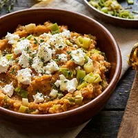 Sweet potato stamppot with leek and goat cheese