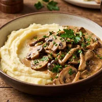 Mushroom-stroganoff with mashed potatoes