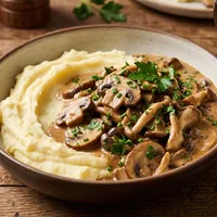 Mushroom-stroganoff with mashed potatoes