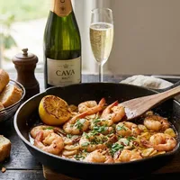 Gambas al ajillo with garlic and parsley
