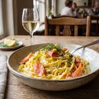 Pasta al limone with smoked salmon