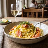Pasta al limone with smoked salmon