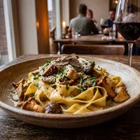 Pappardelle with mushrooms and truffle oil