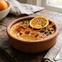 Terracotta crème brûlée with orange and cardamom