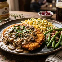 Jägerschnitzel mit Champignon-Rahmsauce