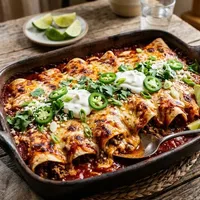Homemade enchiladas with minced beef and cheese