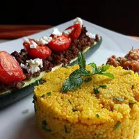 Stuffed courgette with lamb mince and spiced couscous