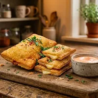 Crispy cheese soufflés with sriracha-mayo
