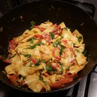 Pappardelle with chorizo and goat cheese