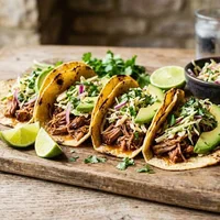 Tacos de cerdo desmenuzado con ensalada de col y chipotle