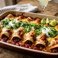 Zelfgemaakte enchiladas met gekruide gehaktsaus