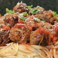 Homemade spaghetti with meatballs