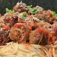 Homemade spaghetti with meatballs