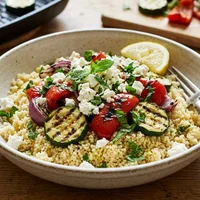 Quick couscous with grilled vegetables and feta