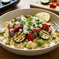 Quick couscous with grilled vegetables and feta