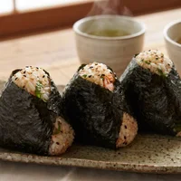 Japanese onigiri with salmon and sesame