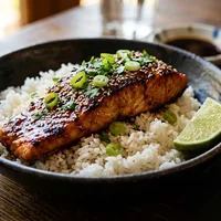 Sticky teriyaki rice with salmon