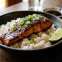 Sticky teriyaki rice with salmon