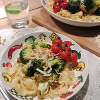 Pasta with broccoli in mozzarella cream sauce