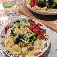 Pasta with broccoli in mozzarella cream sauce